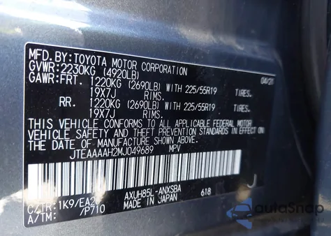 2021 Toyota Venza Limited from USA, damaged, VIN JTEAAAAH2MJ049689